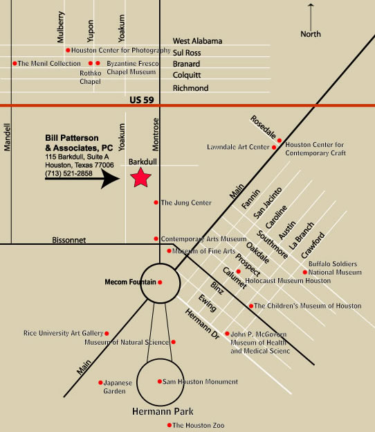 Map showing location of offices of Bill Patterson & Associates, PC